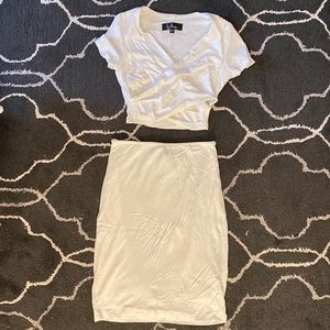 Lulus white crop top and skirt set Xs